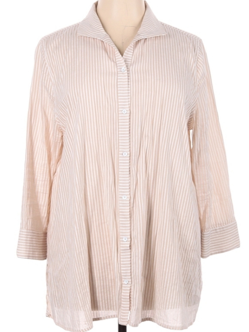 Peck & Peck Beige & White Striped Button-Up Blouse Size XL EUC